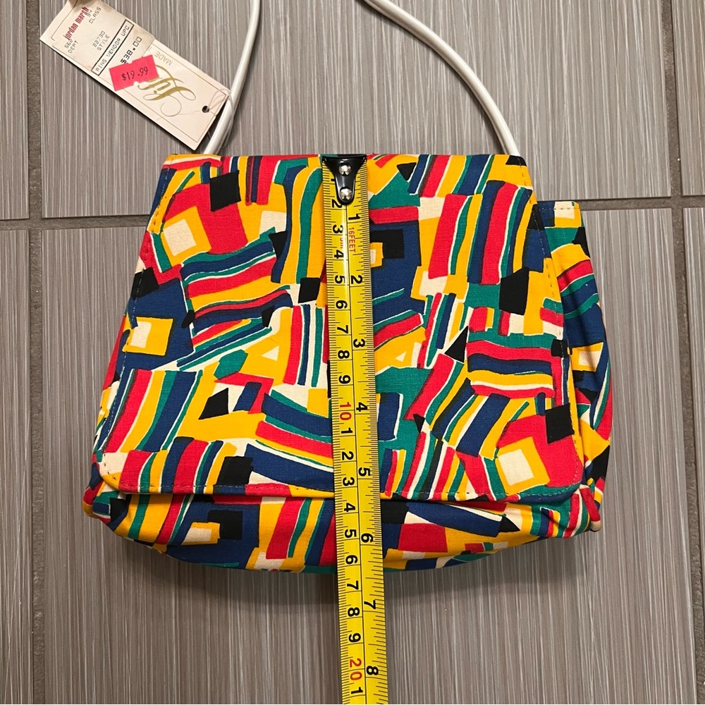 Vintage 80s Multicolor Crossbody Strap Purse Bag geometric NWT new satchel - Picture 5 of 10